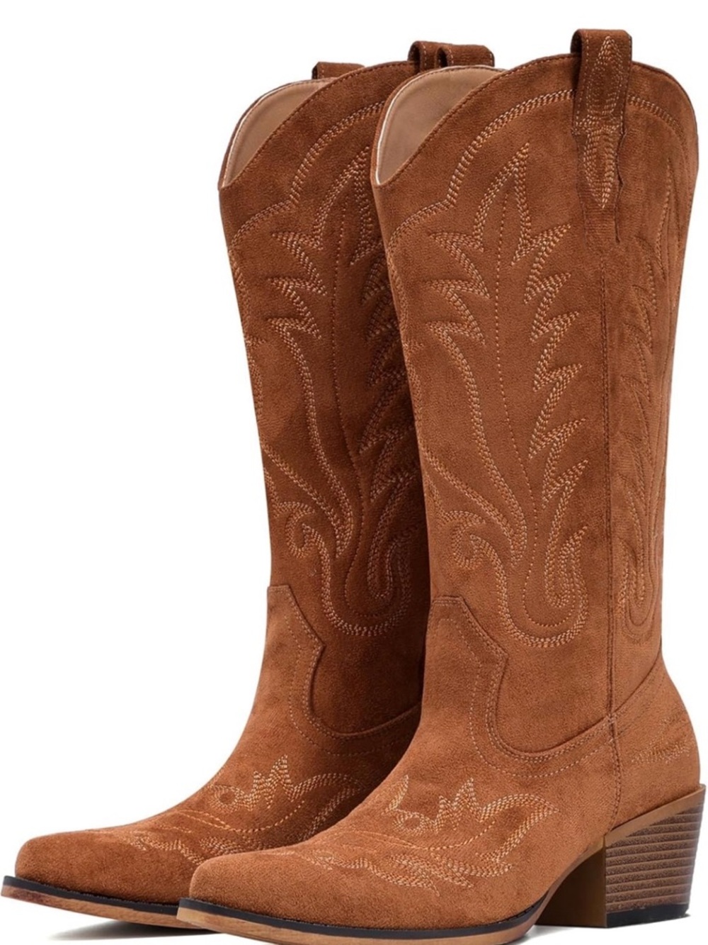 Suede Western Cowboy Boots - Chestnut Brown